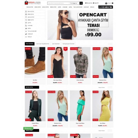 Opencart 3.x Ayakkabı Çanta Moda Full Paket